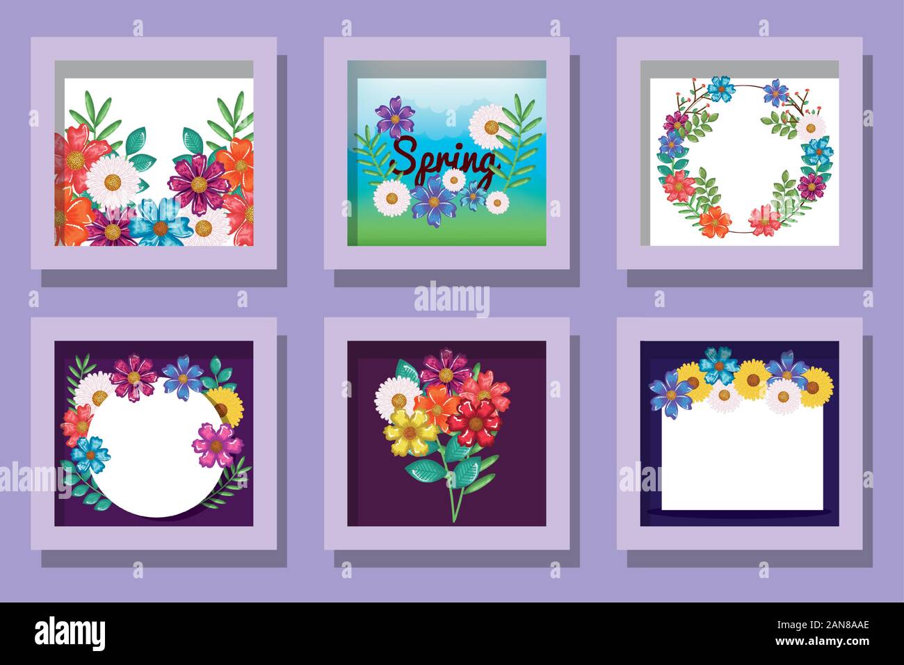 Spring flowers and leaves set vector design Stock Vector Image & Art ...