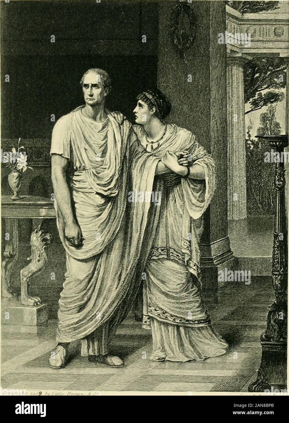Gallery of Shakespeare illustrations, from celebrated works of art . CAESAR AND CALPURNIA From an engraving by J. Bauer, after the painting byFrank Dicksee JuMus Caesar, Act 11, Sc. ii •rjjfli; .•lOiir.H .. (t ^ii ytfAn( iiiiJ.) I ,t.. THE DEATH OF CAESAR From the painting by Gerome Julius Caesar, Act III, Sc. i in/ 1(1 11 &gt;&lt; All JjA .kah Stock Photo