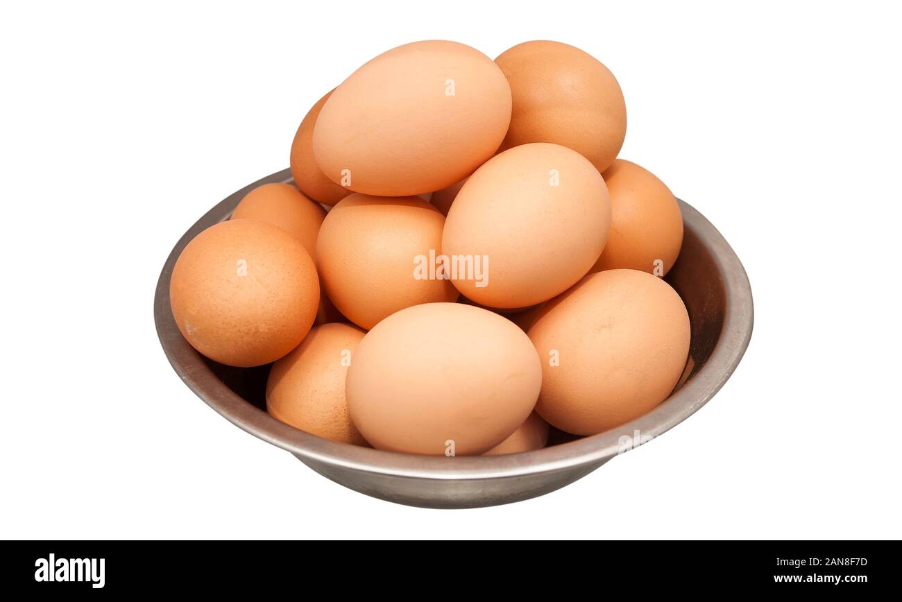bowl of eggs from hen or chicken isolated on white background Stock Photo