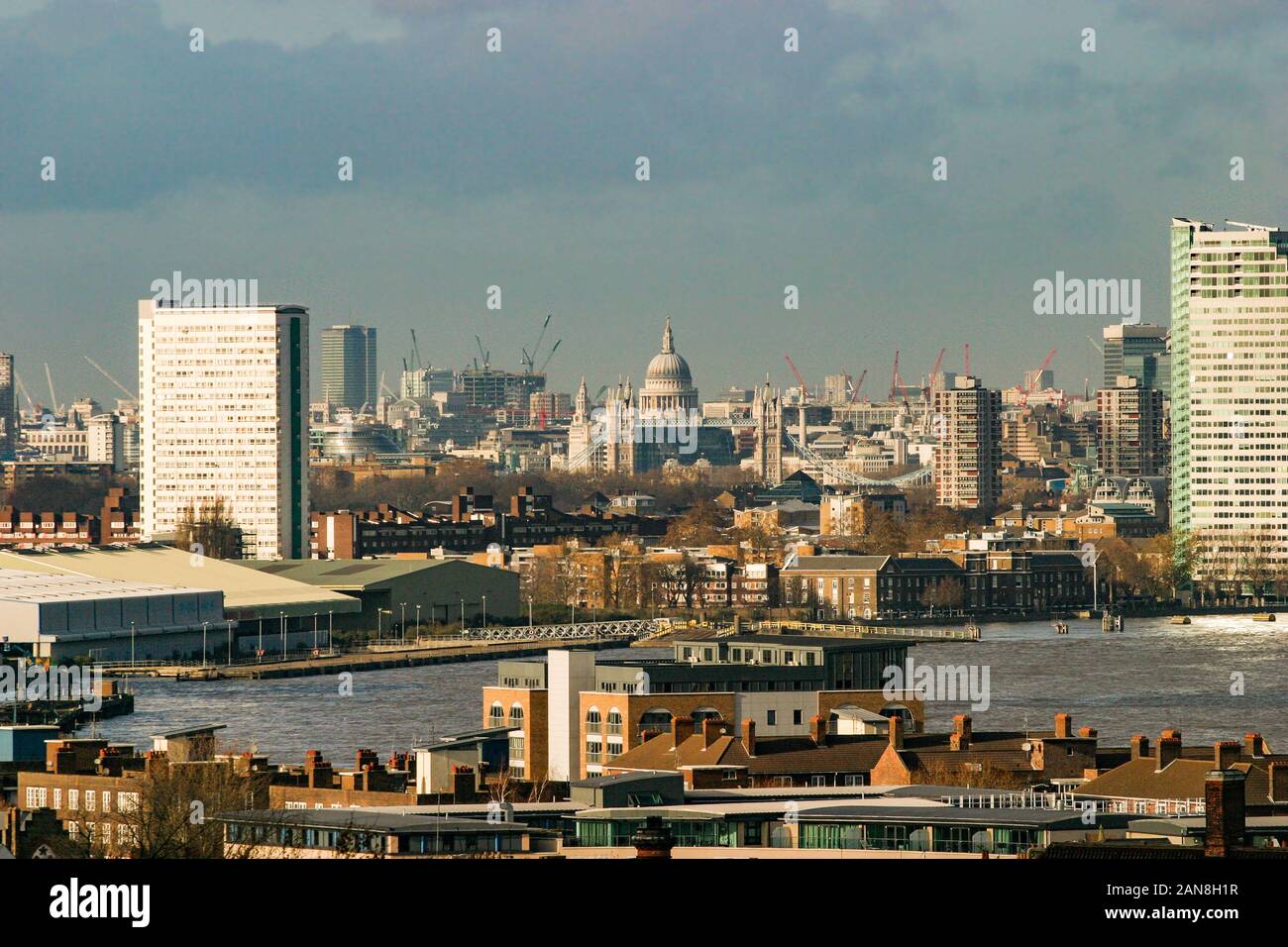 View from Greenwhich across the Thames to Central London Stock Photo