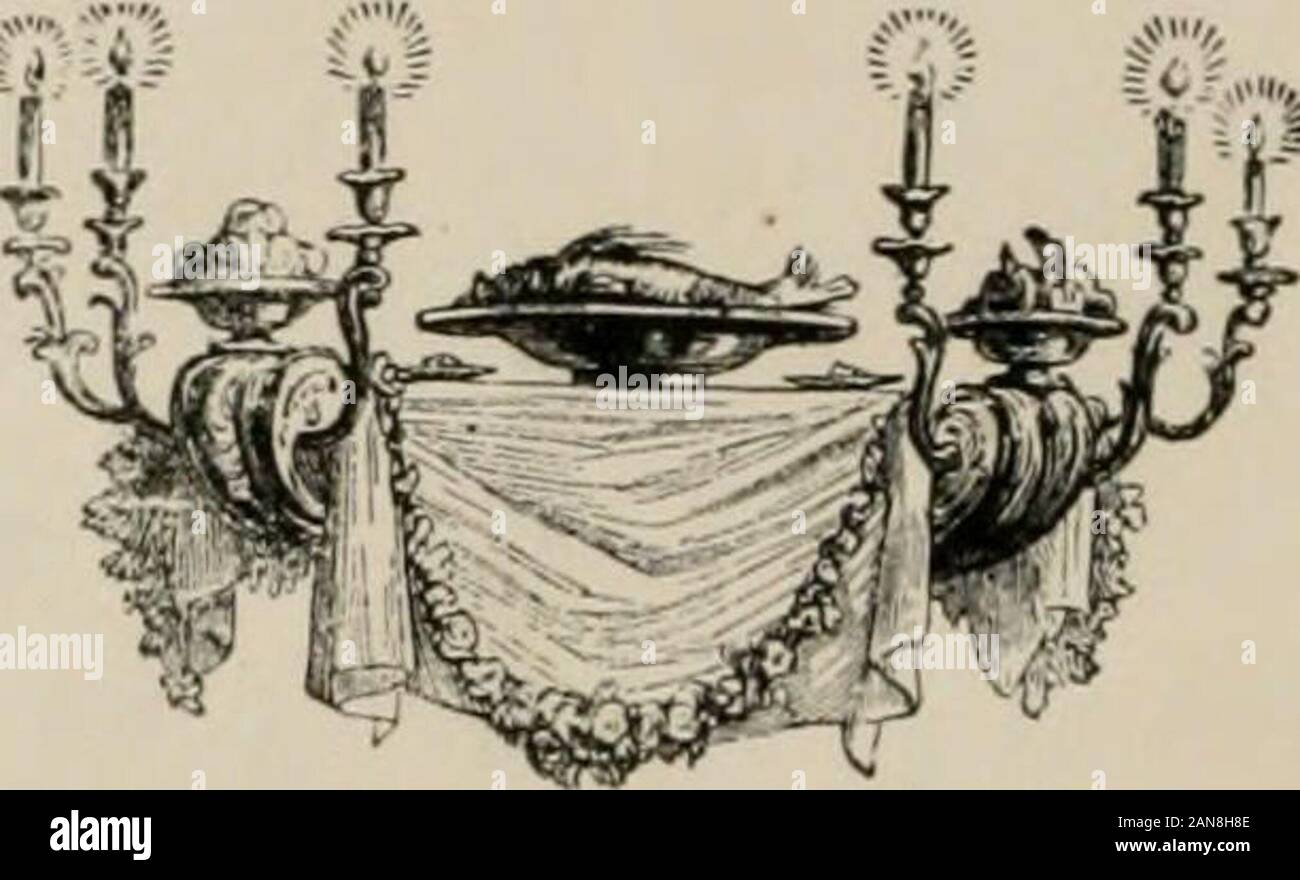 The XVIIIth century; its institutions, customs, and costumes France, 1700-1789 . Fig. 253.—Funeral Supper, given Iy Griniod de la Reyniere the younger, at Iiishotel in the Champs Elysces, Paris, Fel&gt;. isl, 17S3. (From a very rareengraving, communicated by M. Fontaine.) Grimod de la Reyniere, who was a finished but eccentric gastro-nomist, attempted to renew the tradition of the past, by givino- anentertainment during the carnival of 1783, to tvvo-and-twenty of hisfriends. The entertainment began by a sort of funeral ceremony, 386 THE EIGHTEENTH CENTURY. and terminated in a magnificent suppe Stock Photo