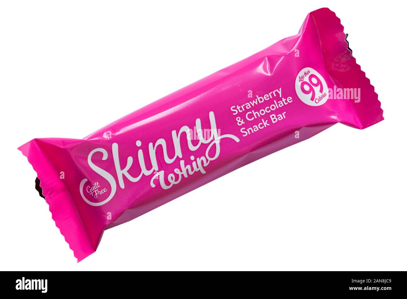 guilt free Skinny Whip Strawberry & Chocolate Snack Bar isolated on white background - less than 99 calories Stock Photo