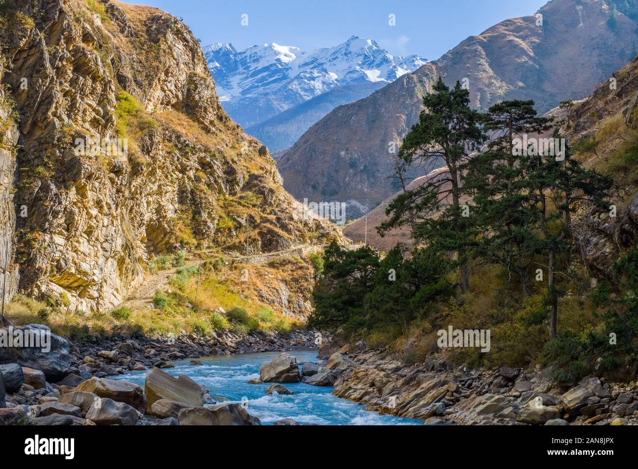 River valley in Dolpo western Nepal on the Lower Dolpo trek Stock Photo