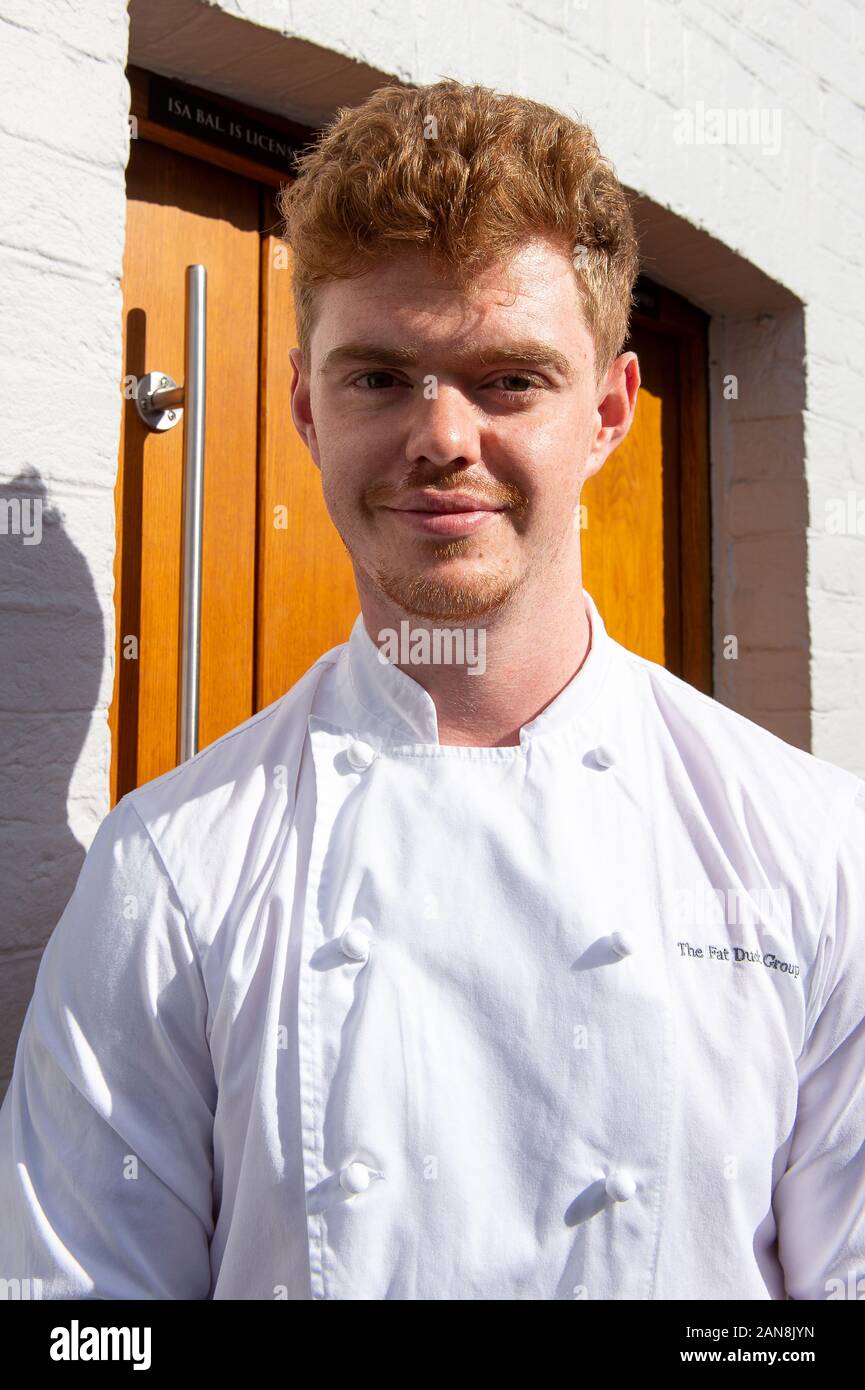 The Fat Duck Restaurant in Bray, Berkshire, UK. 31st March, 2017. Heston Blumenthal’s son chef Jack Blumenthal outside the famous Fat Duck Restaurant Stock Photo