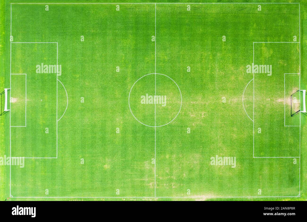 top view of green grass football stadium or field Stock Photo