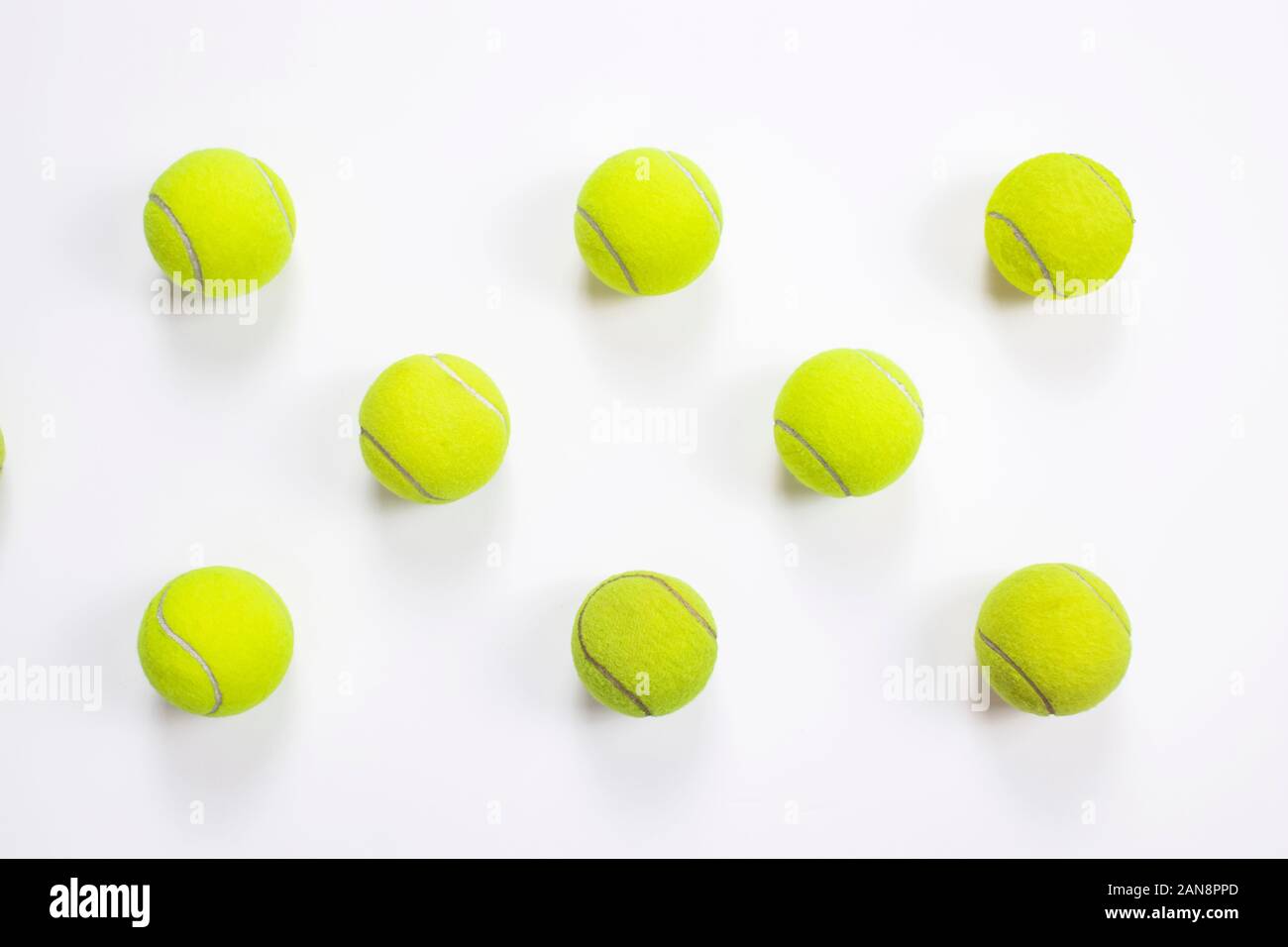 Tennis balls isolated background. Top view Stock Photo