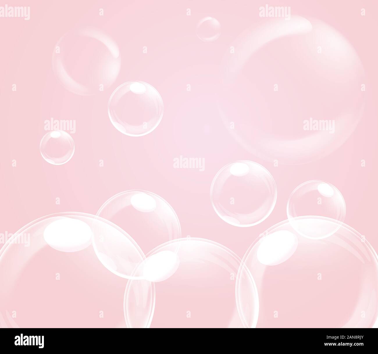 bright blue soap bubbles on pink background. Vector illustration Stock Vector