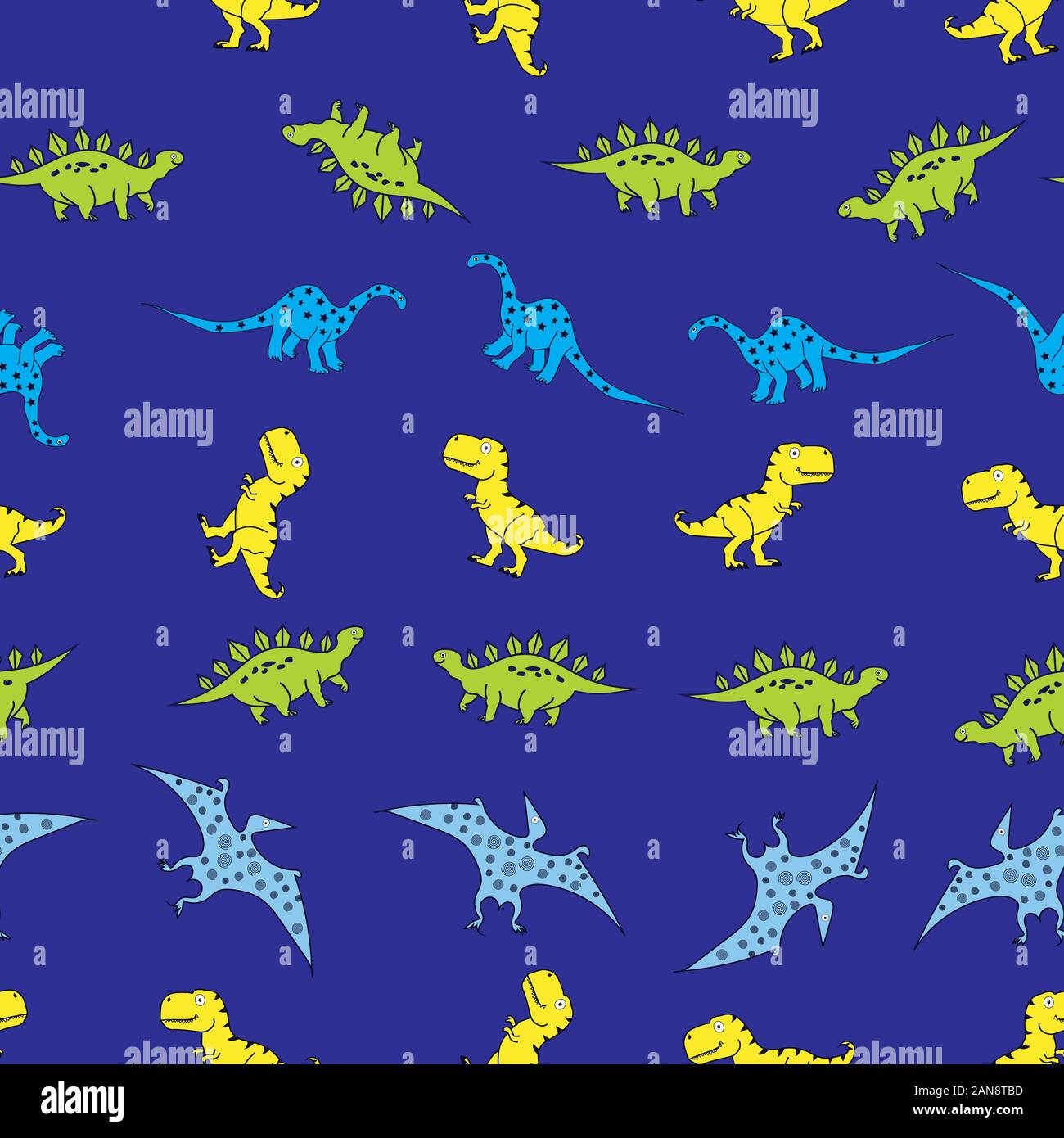 Cute hand drawn dinosaur vector seamless pattern background Stock ...