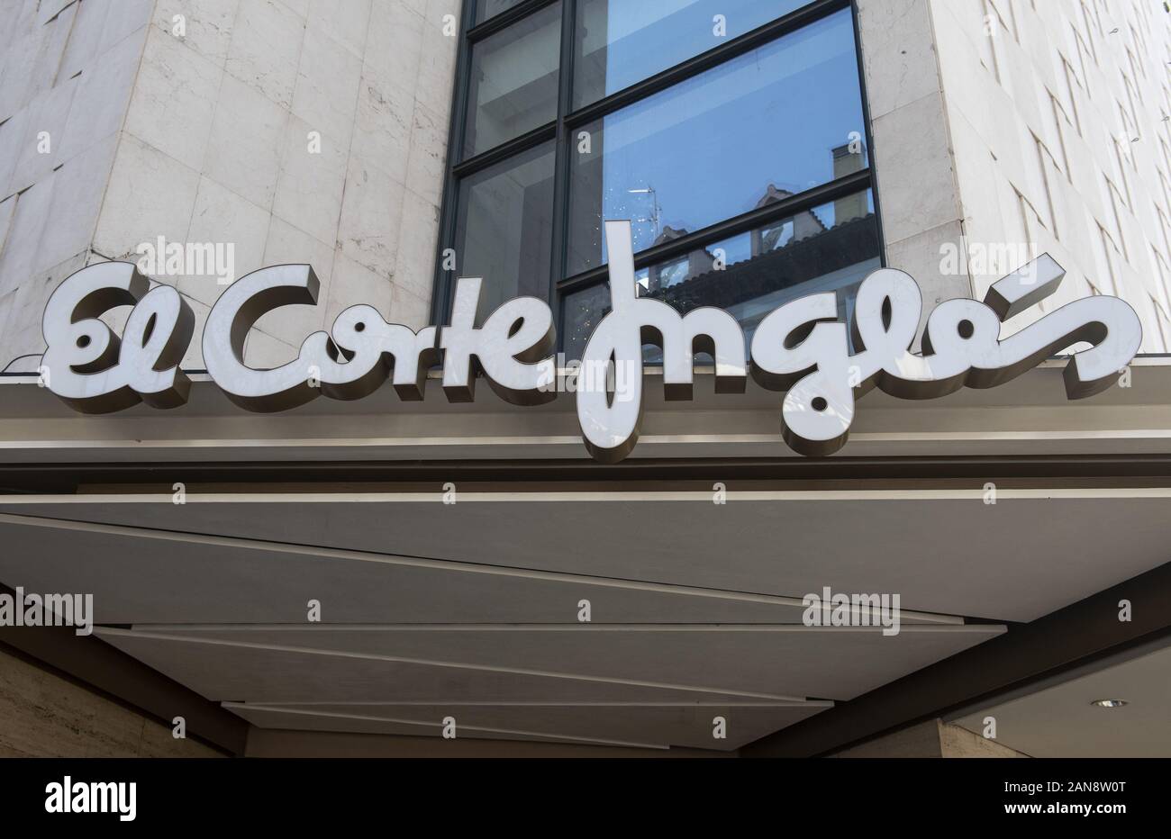 January 2, 2020, Spain: Spanish biggest department store El Corte InglÃ©s and logo seen in Spain. (Credit Image: © Budrul Chukrut/SOPA Images via ZUMA Wire) Stock Photo