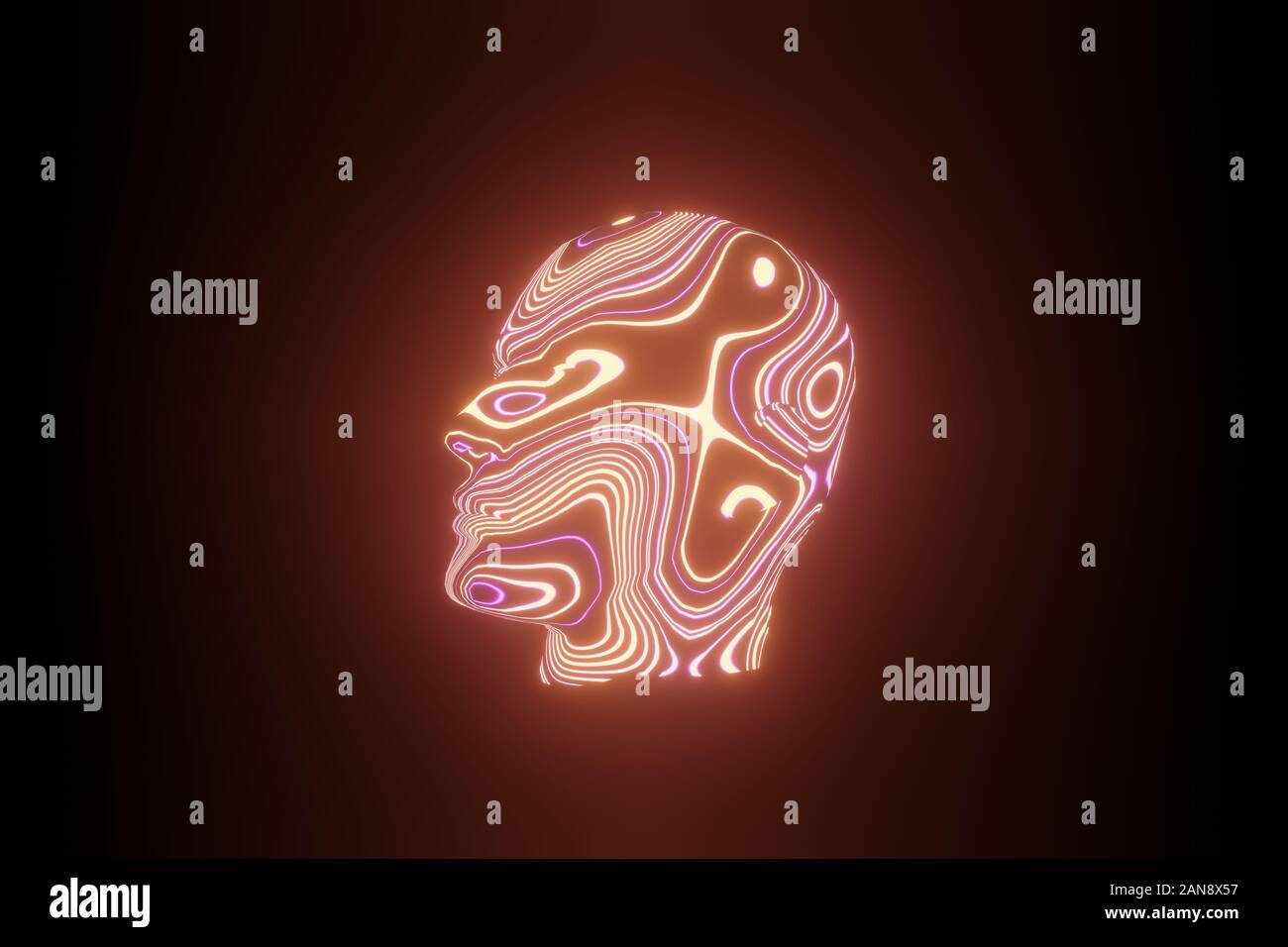Human head with abstract luminous pattern on a black isolate ...