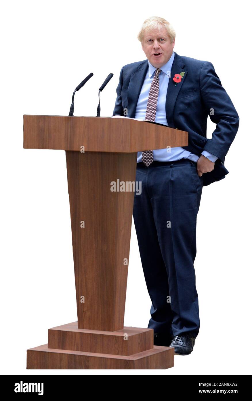 British Prime Minister Boris Johnson formally announcing a 12th December General Election in Downing Street after meeting with the Queen earlier in th Stock Photo