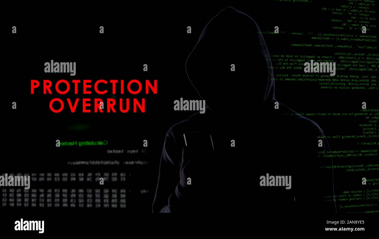Protection overrun, faceless dark man hacking smartphone security system Stock Photo