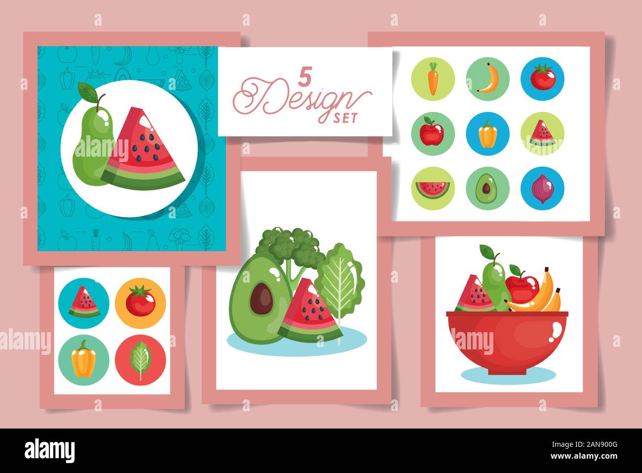 Five designs of healthy and organic food Stock Vector Image & Art - Alamy