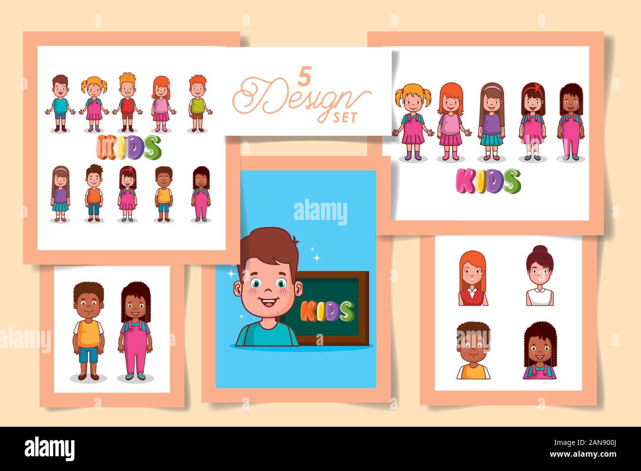 Five designs of boys girls cartoons and school Stock Vector Image & Art ...