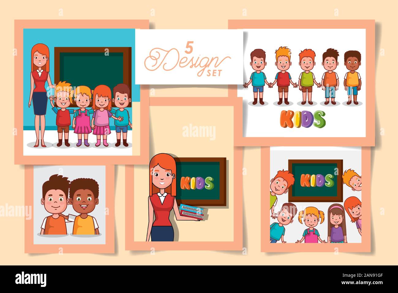 Five designs of boys girls cartoons and school Stock Vector Image & Art ...