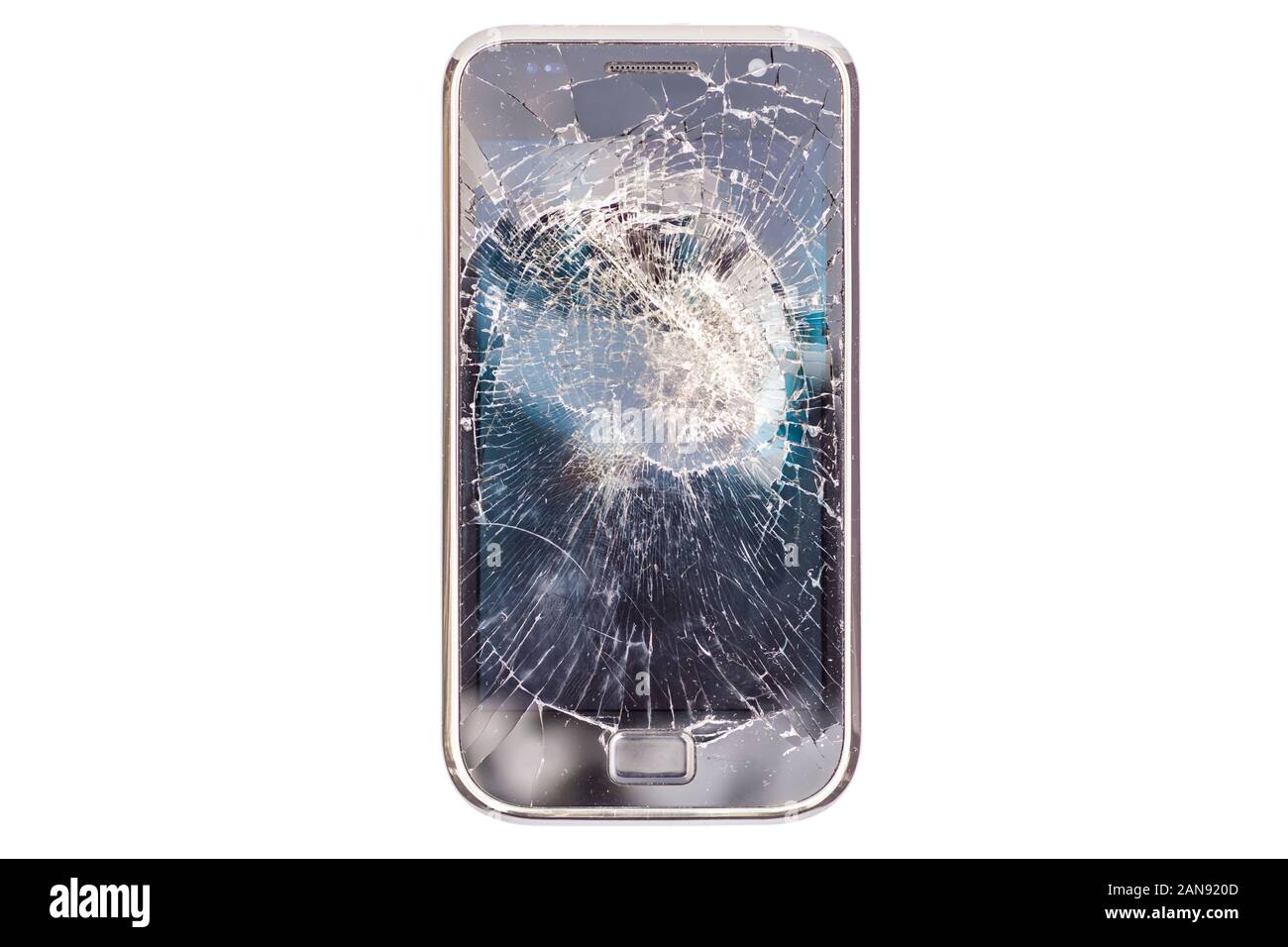 Broken smartphone as a metaphor for problems with mobile phone Stock Photo