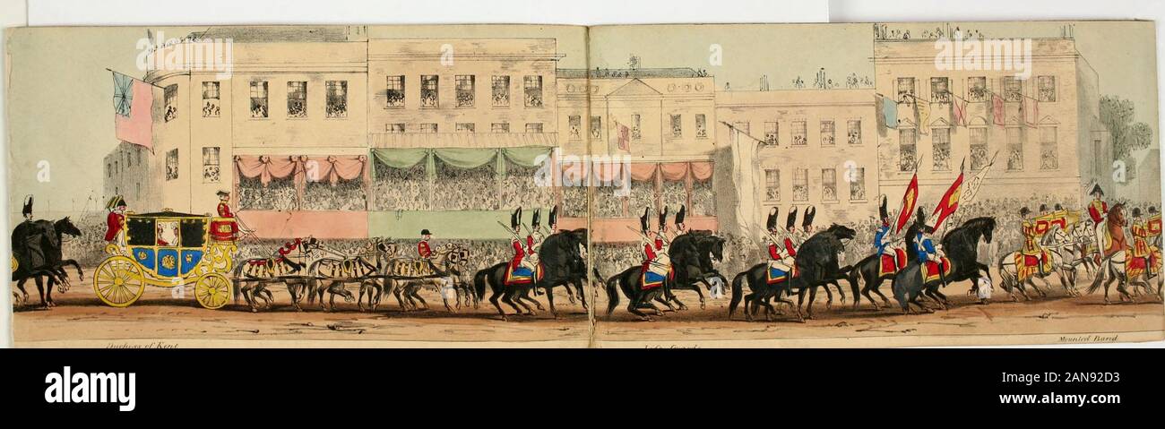 The Tableau of the procession at the coronation of Queen Victoria, June 28, 1838 : being an accurate representation of that splendid pageant ; with a view of Westminster Abbey, the houses throughout the line of procession, and a delineation of their respective decorations, &c&c . tt,n&gt;,l.. /.,•„,/ m Stock Photo