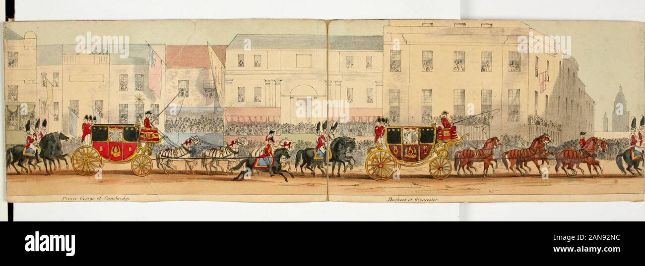 The Tableau of the procession at the coronation of Queen Victoria, June 28, 1838 : being an accurate representation of that splendid pageant ; with a view of Westminster Abbey, the houses throughout the line of procession, and a delineation of their respective decorations, &c&c . Stock Photo