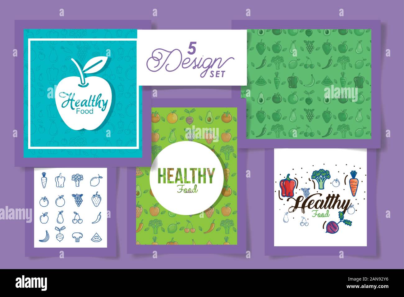 Five designs of healthy and organic food Stock Vector Image & Art - Alamy