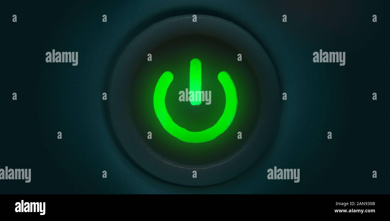 Illustration of a green power button as a background in 3D rendering Stock Photo