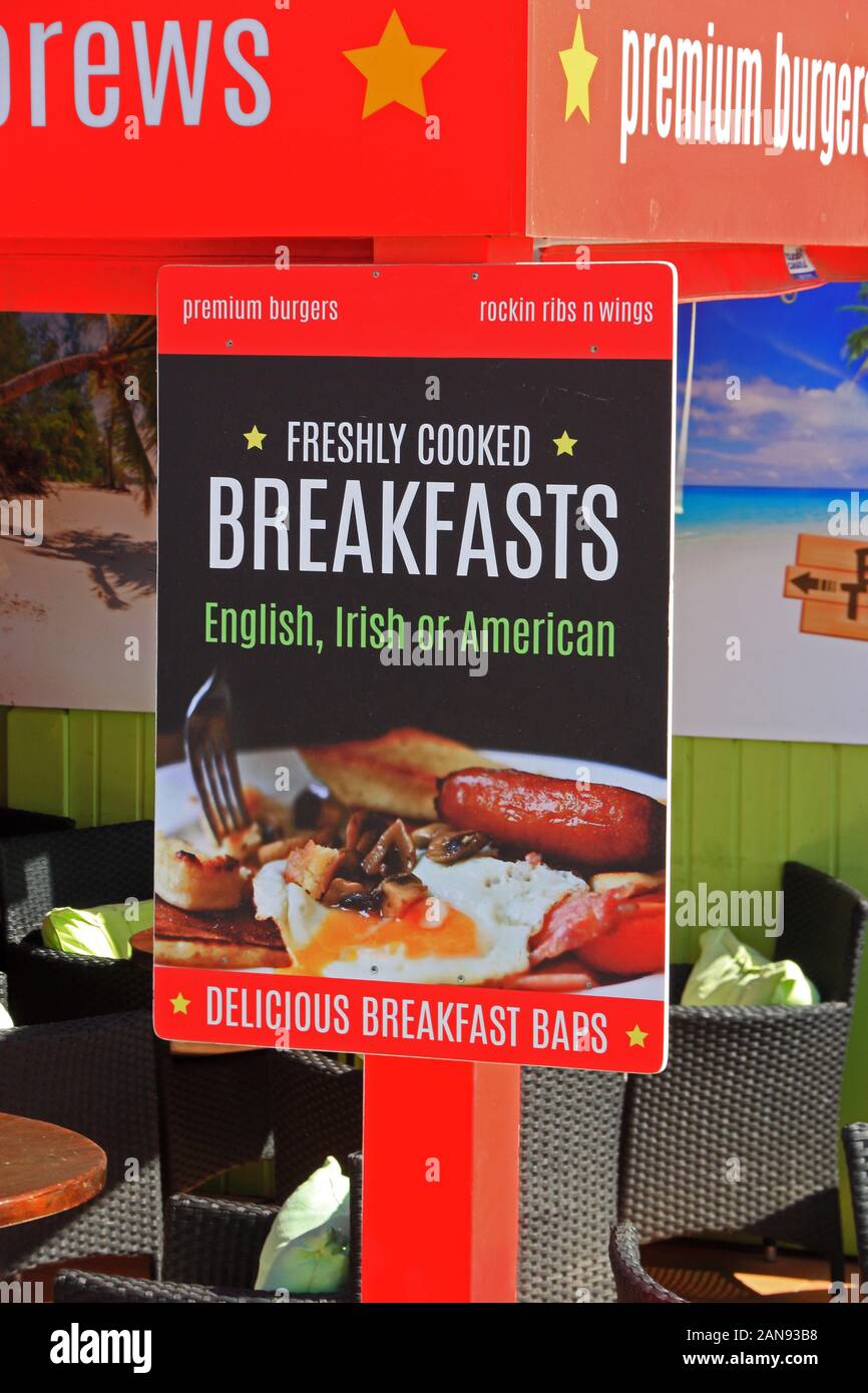 Café sign advertising cooked breakfasts Stock Photo