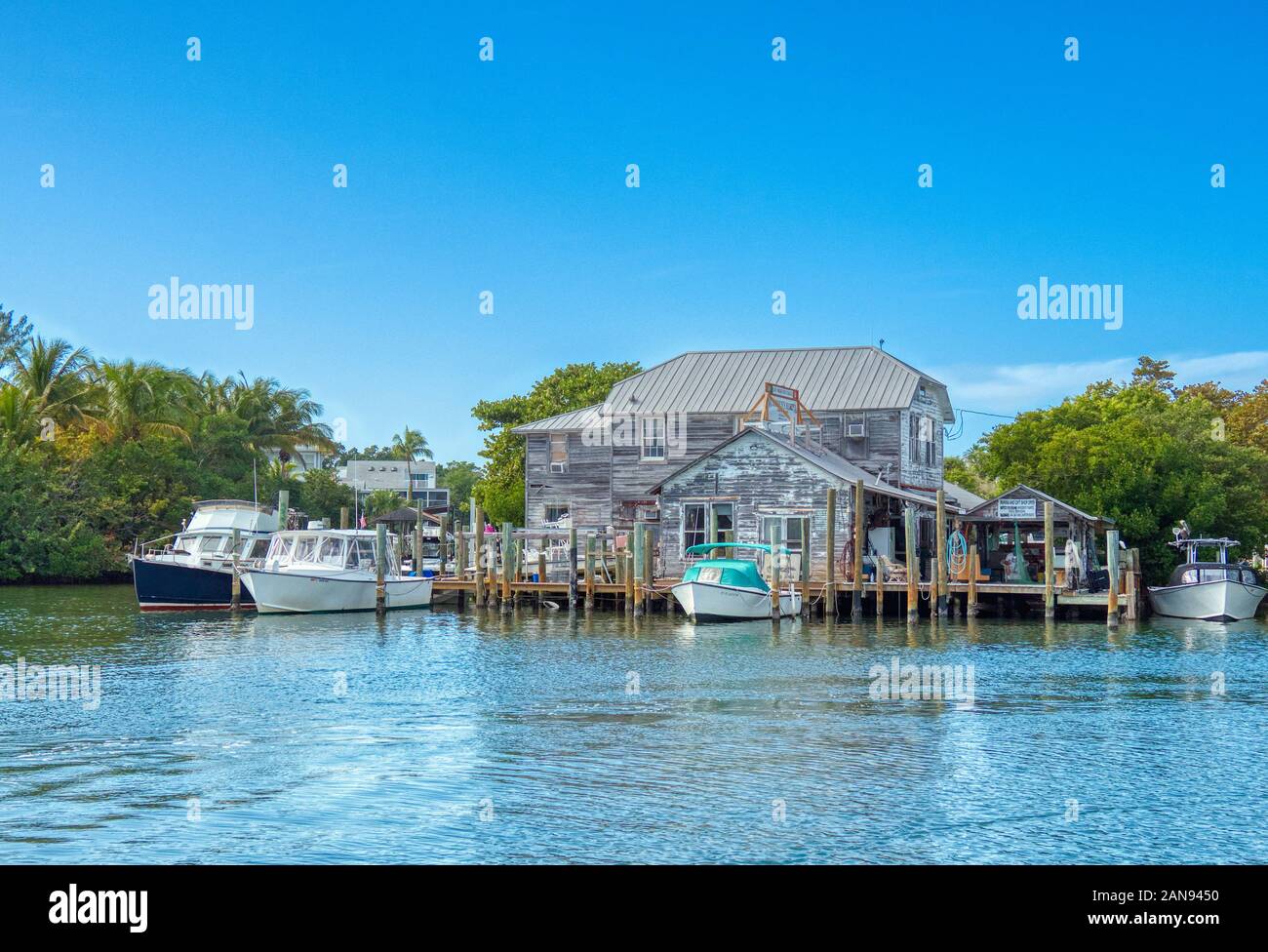 Whidden's Marina on the  U.S. National Register of Historic Places in historic Boca Grande on Gasparilla Island, Florida Stock Photo