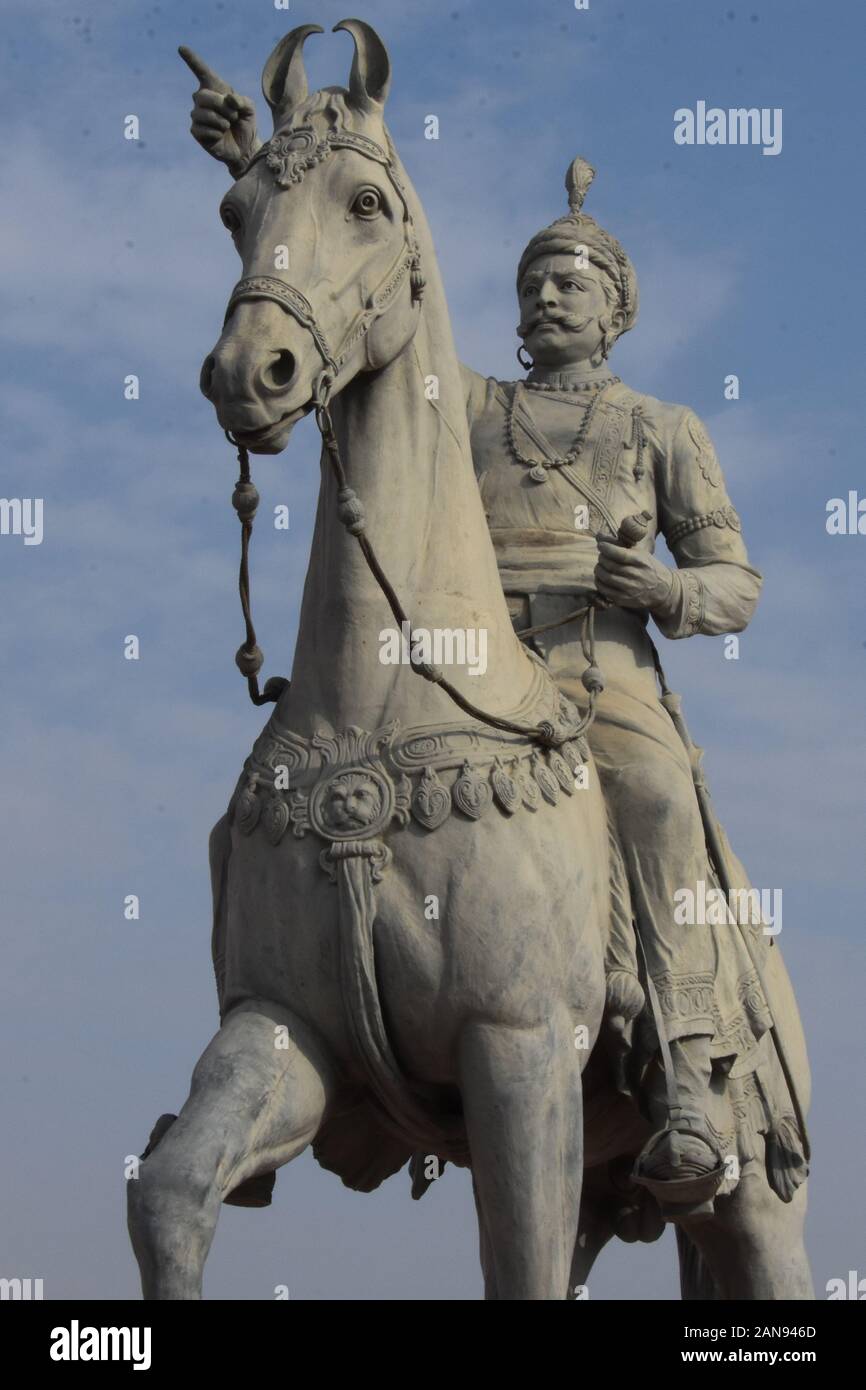 Statue of Maharaja Rao Jodha of Jodhpur, Rajasthan Stock Photo