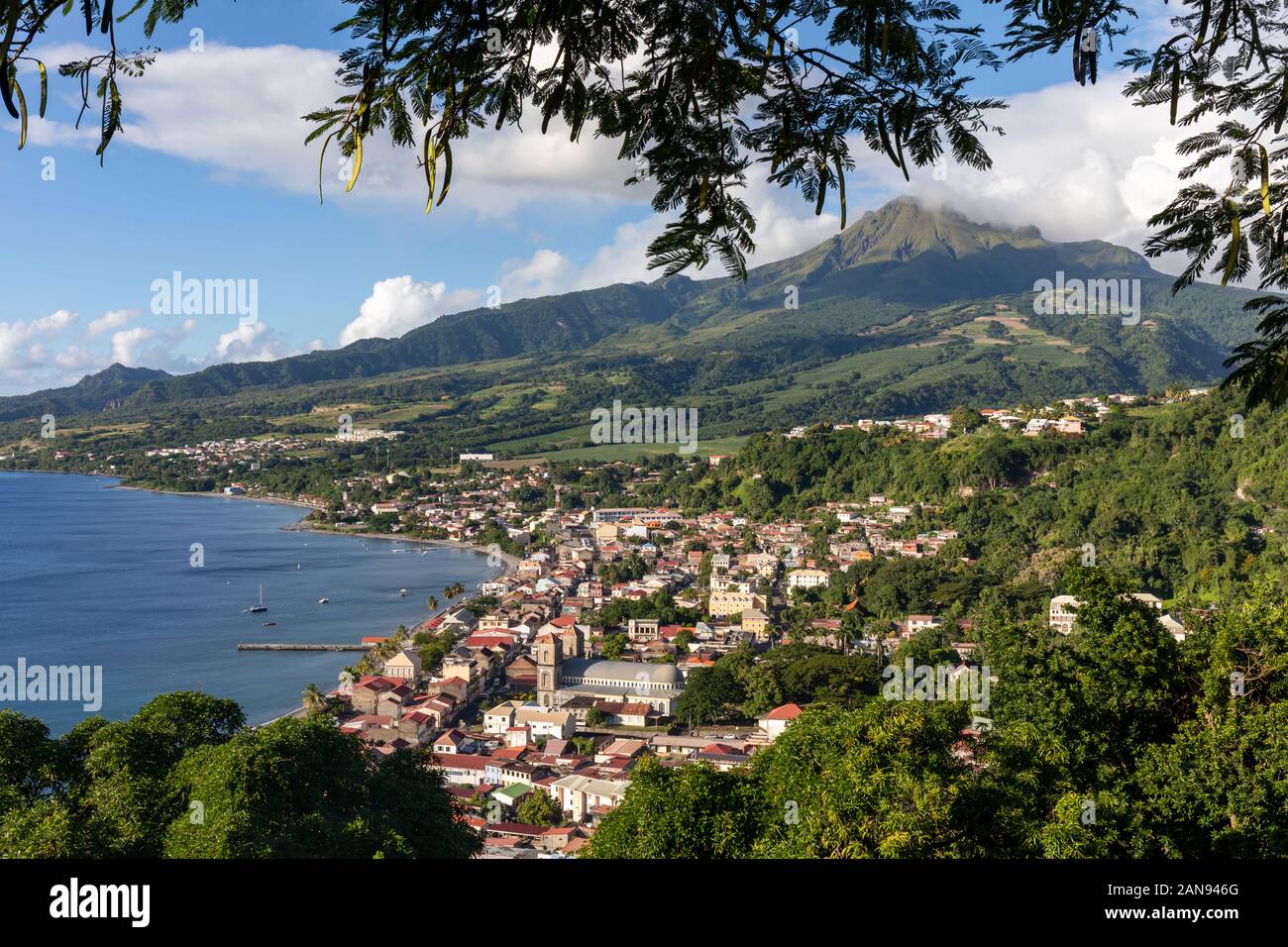 Saint-Pierre, Martinique, FWI - View to the city and the Mount Pelee Stock Photo