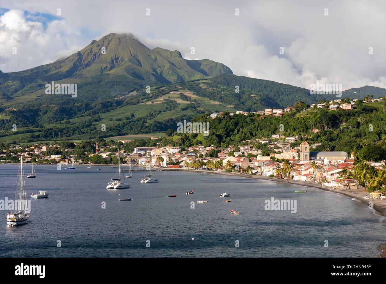 Saint-Pierre, Martinique, FWI - View to the city and the Mount Pelee Stock Photo