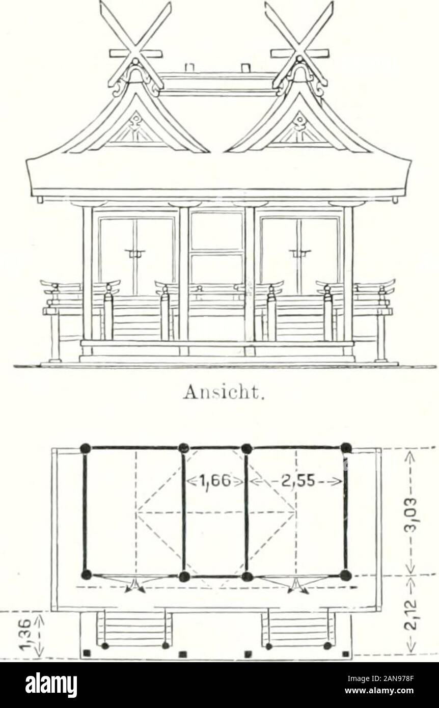 Die Architektur der Kultbauten Japans . senkrechten Brettern, die Dachränder an derStirn mit geschweiften Stirnbrettern abgeschlossen, die anden Pfettenenden ihren Halt finden. Die geradlinig verlaufen-den Traufkanten liegen vorn und hinten in luigleicher Hübe.Das Avichtigste Beispiel aus alter Zeit für diese Bau-weise sind die beiden Gamotempel im Norden von Kioto,Kami-Gamo-, der obere, und Shimo-Gamo-jinja, der untereGamotempel, deren Gründung auf den Kaiser Temmu, 673bis G80 nach Chr., zurückgeführt wird. Der Kasuga- und Nagarestil waren Avohl umdas Ende des achten Jahr-hunderts, vor Beginn Stock Photo