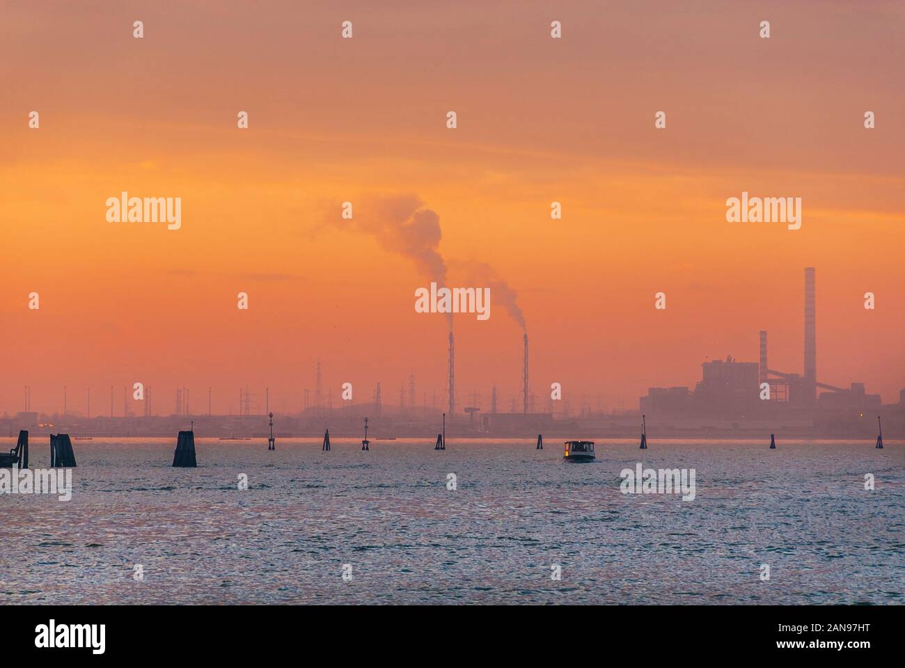 Natural environment and pollution in Venice Lagoon. The impact of the industrial area of Porto Marghera Stock Photo