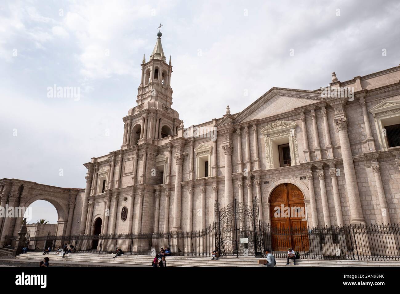 Basilica Cathedral of Arequipa (Basilica Catedral) in the Plaza de Armas, Arequipa, Peru Stock Photo