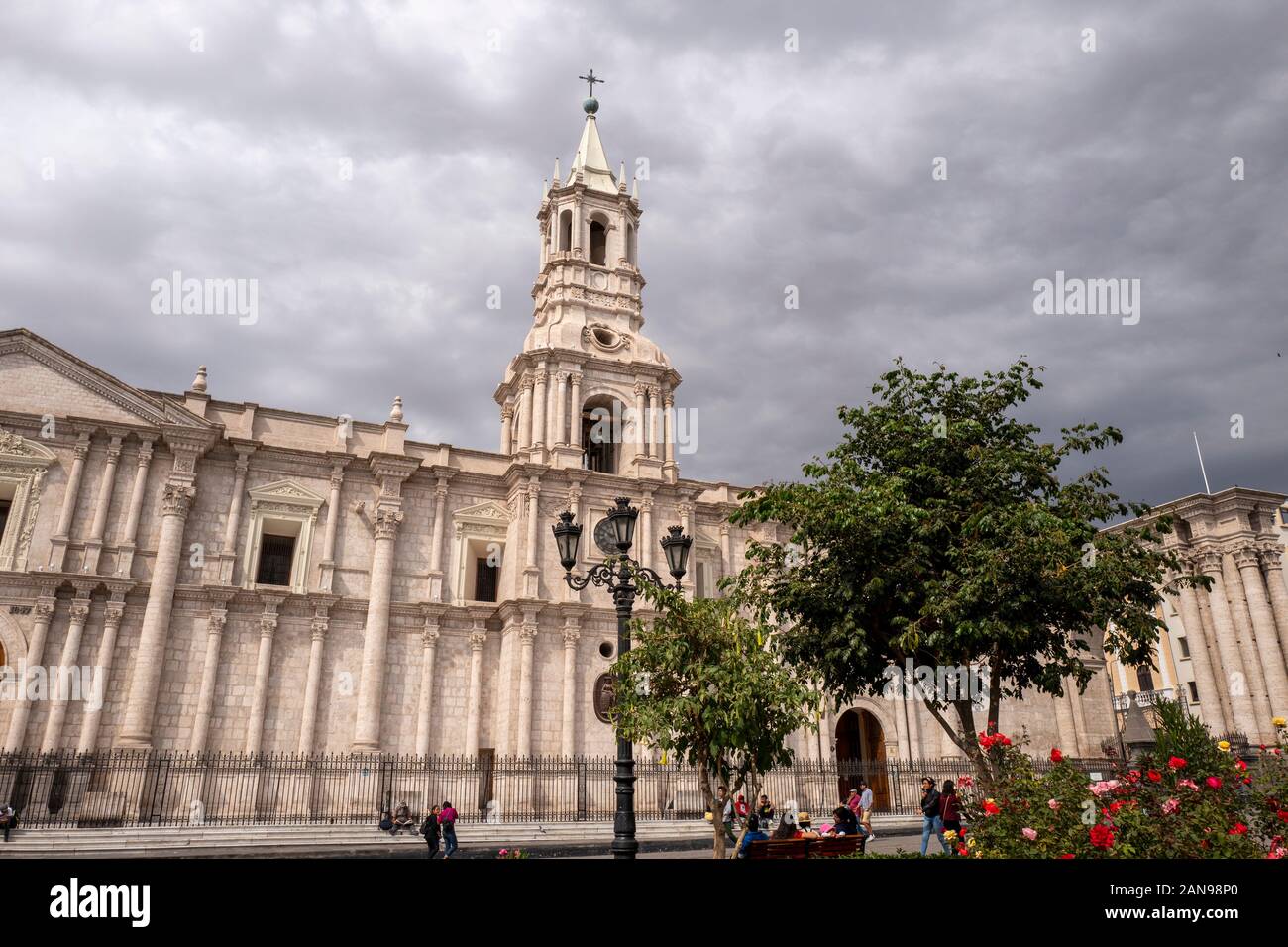 Basilica Cathedral of Arequipa (Basilica Catedral) in the Plaza de Armas, Arequipa, Peru Stock Photo