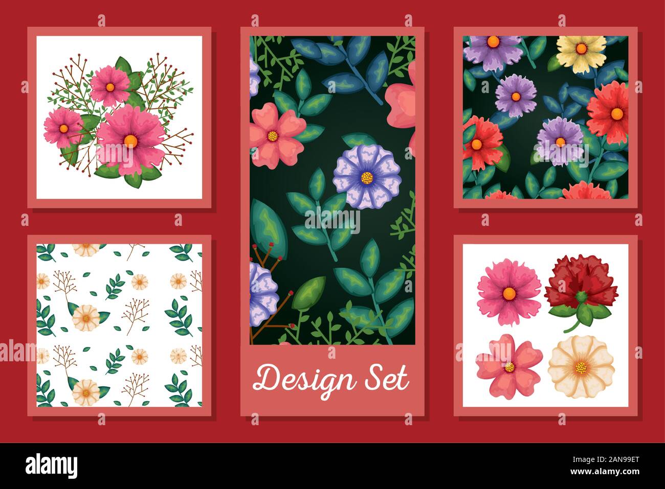 Spring flowers and leaves set vector design Stock Vector Image & Art ...