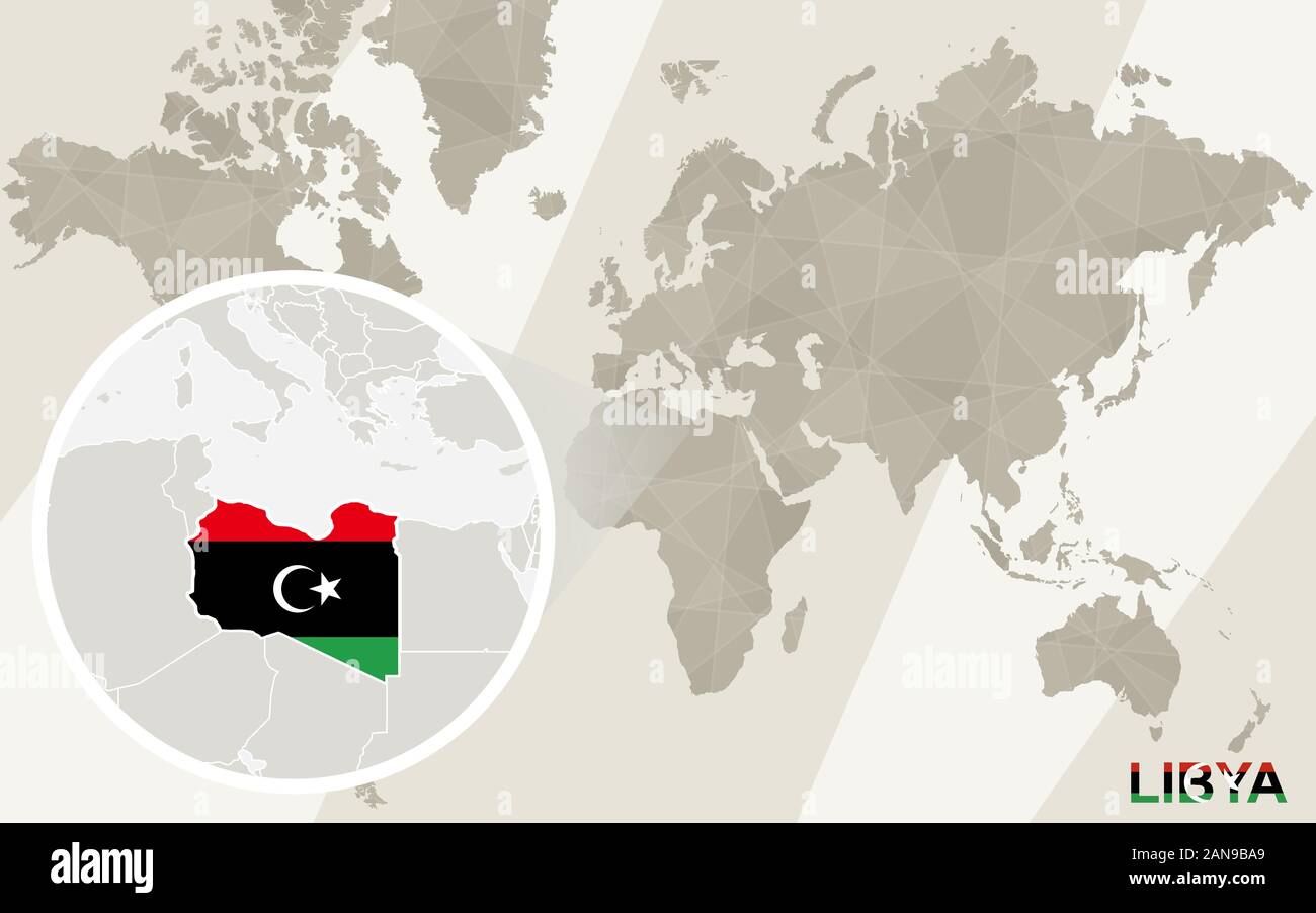Zoom on Libya Map and Flag. World Map. Stock Vector