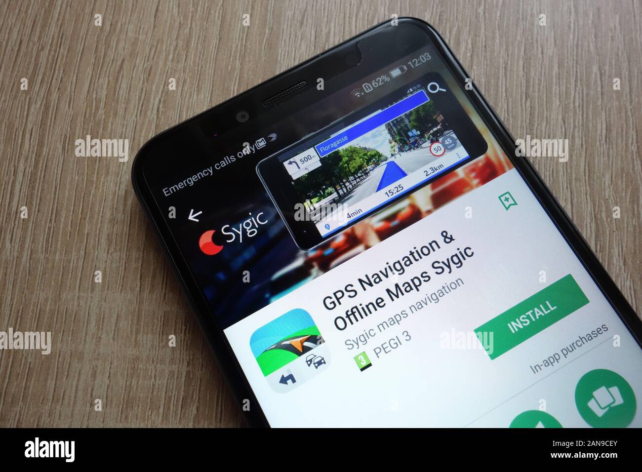 GPS Navigation and Offline Maps Sygic app on Google Play Store website  displayed on Huawei Y6 2018 smartphone Stock Photo - Alamy