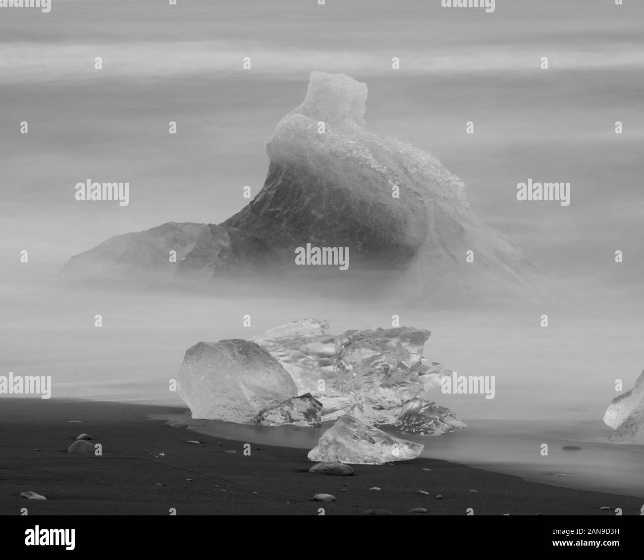 Icebergs at the Diamond Beach, Breidamerkursandur, Iceland Stock Photo