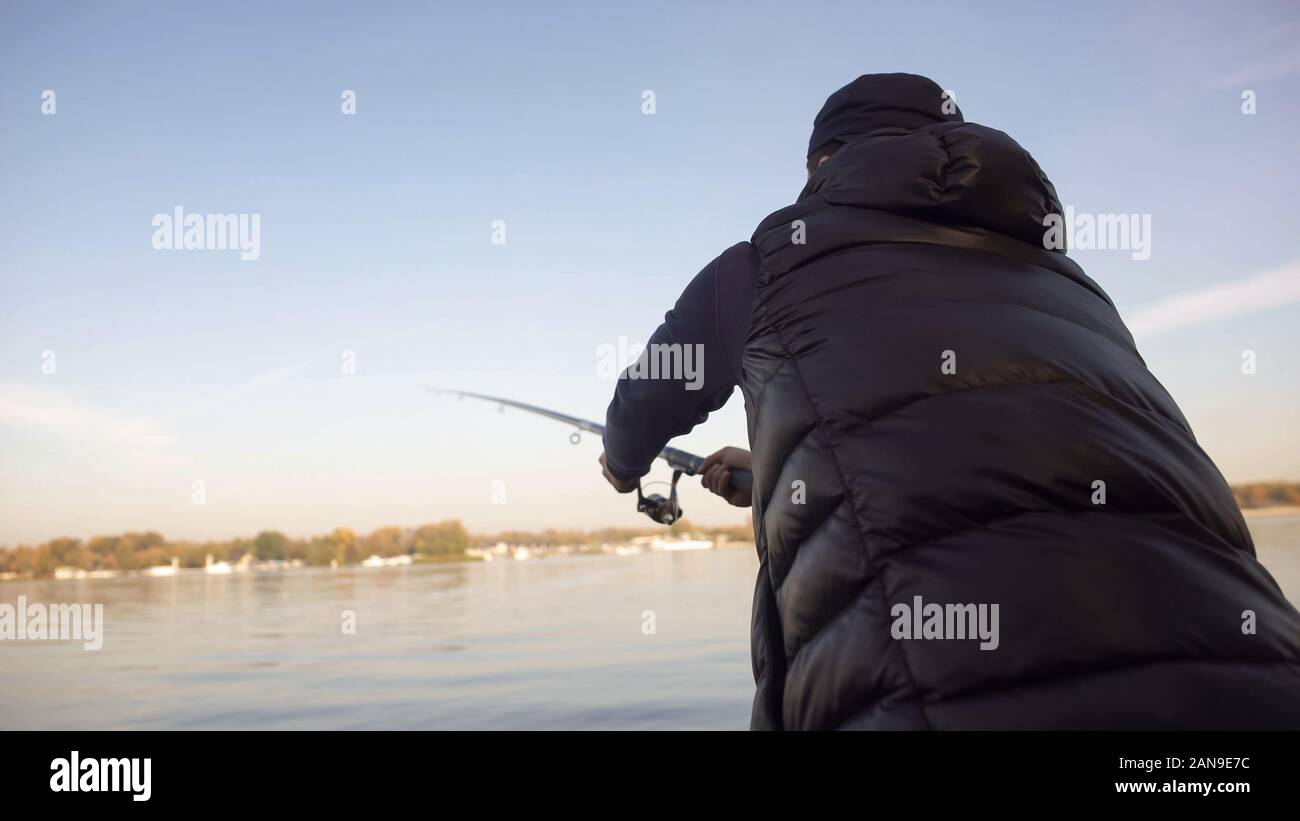 Fisherman casting spinning rod, tutorial for beginners, fishing
