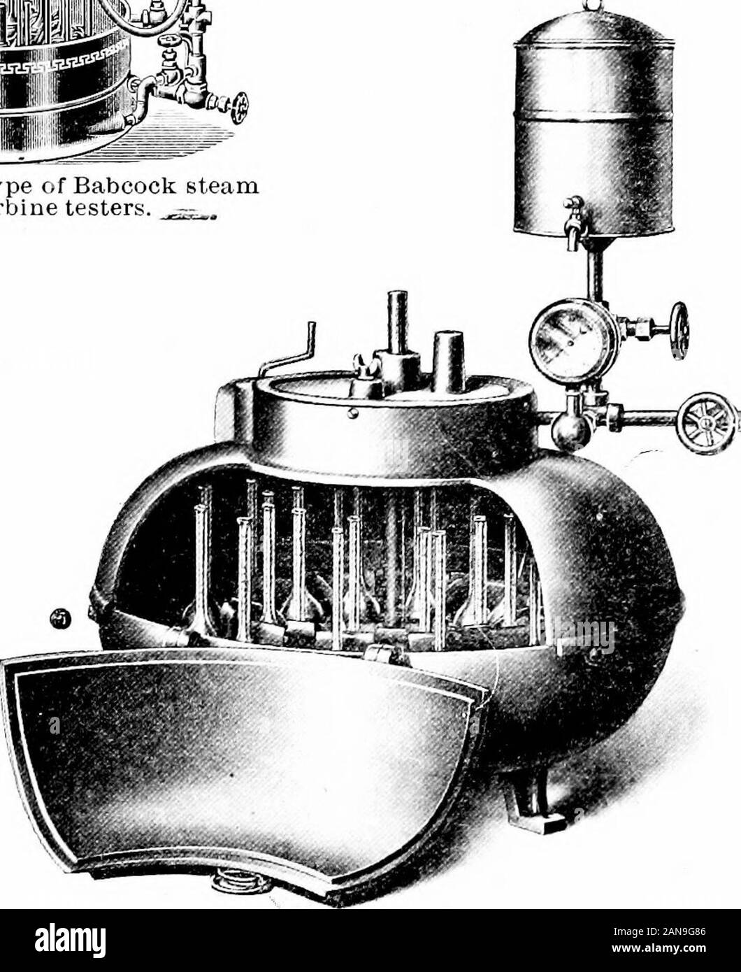 Testing milk and its products; a manual for dairy students, creamery and cheese factory operators, food chemists, and dairy farmers . FiG. 23. Type of Babcock steamturbine testers. ,--.... Fig. 24. Type of Babcock steam turbine testers. ficient speed is attained, and also to prevent what maybe serious accidents from a general smash-up, if the tur- 62 Testing Milk and Its Products. bine runs wild by turning on too much steam. Therevolving wheel of the tester should be made of wroughtor malleable iron, or of wire, so that it will not be brokenby the centrifugal force, thus avoiding serious accid Stock Photo