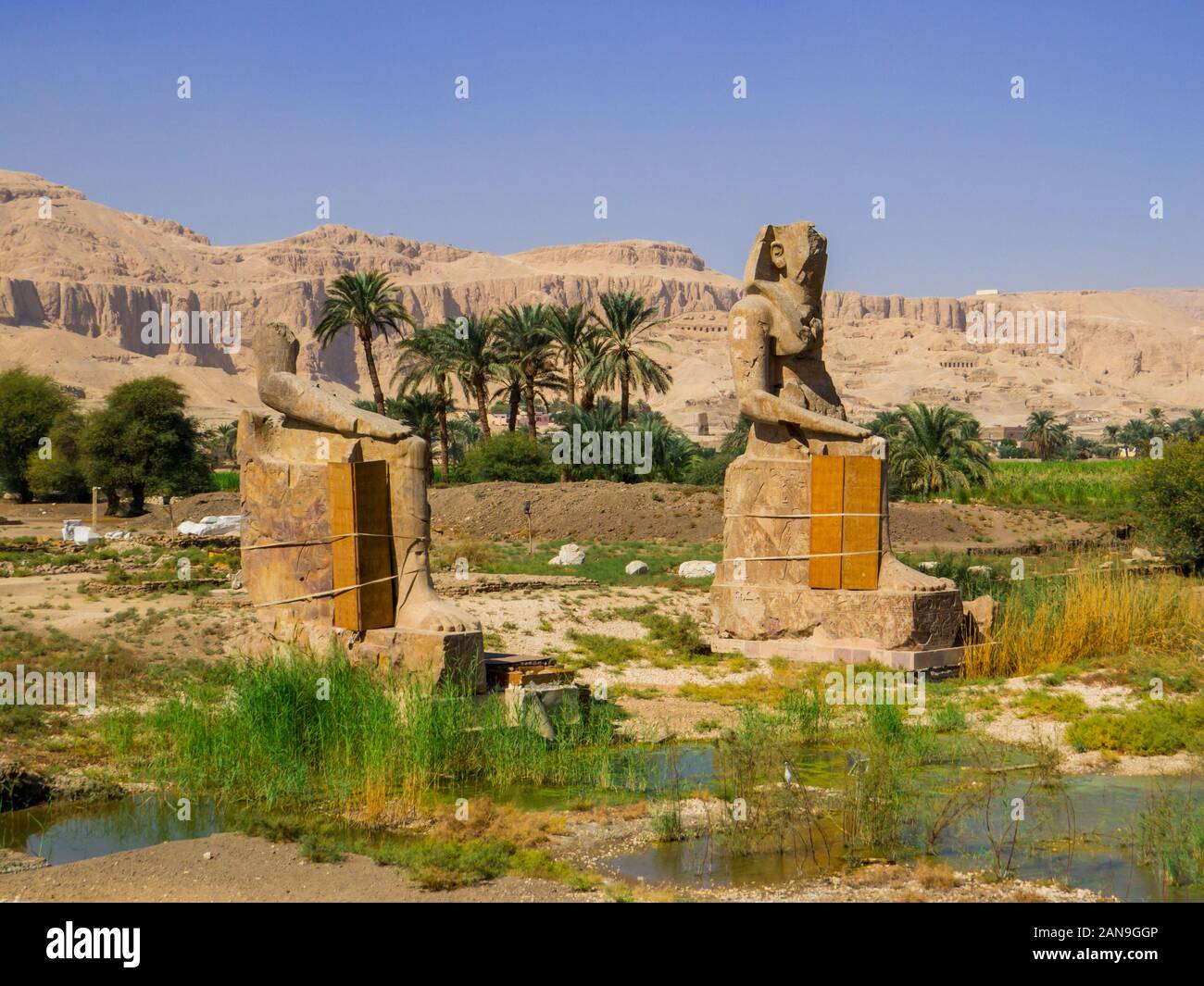 Royal Colossi, Mortuary Temple of Amenhotep III, Luxor, Egypt Stock Photo