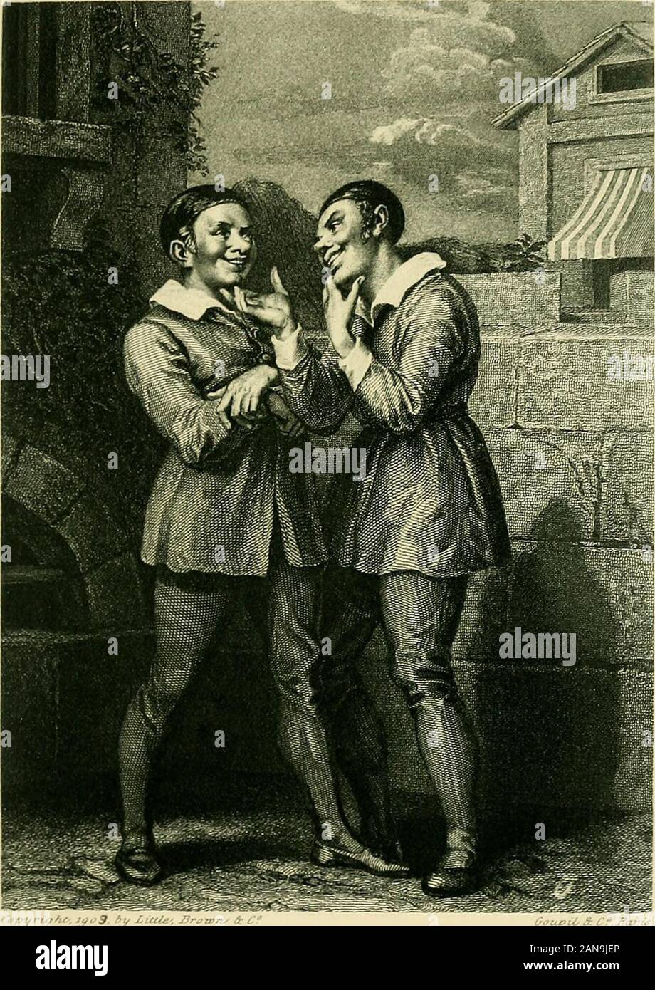 Gallery of Shakespeare illustrations, from celebrated works of art . upU S^C.rarui THE TWO DROMIOS From an engraving by J. Bauer, after the painting byRichter The Ojmedy of Errors, Act V, Sc. i NT .THT. fvpyrtj^hCf. i^oS, ^y Luti^, JSrfftVTi^ /t C? OoupU A /?-, Pari BEATRICE AND BENEDICK From the painting by H. Merle Much Ado About Nothing, Act IV, Sc. i ?;.(j ^lii ni. Stock Photo