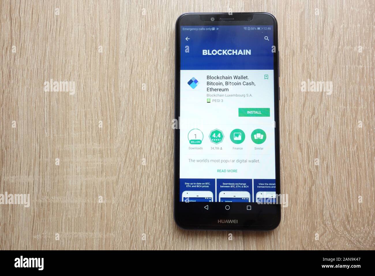Blockchain Wallet app on Google Play Store website displayed on Huawei Y6  2018 smartphone Stock Photo - Alamy