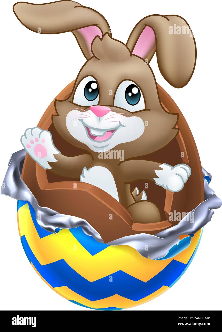 Easter Bunny Rabbit Breaking Out of Chocolate Egg Stock Vector