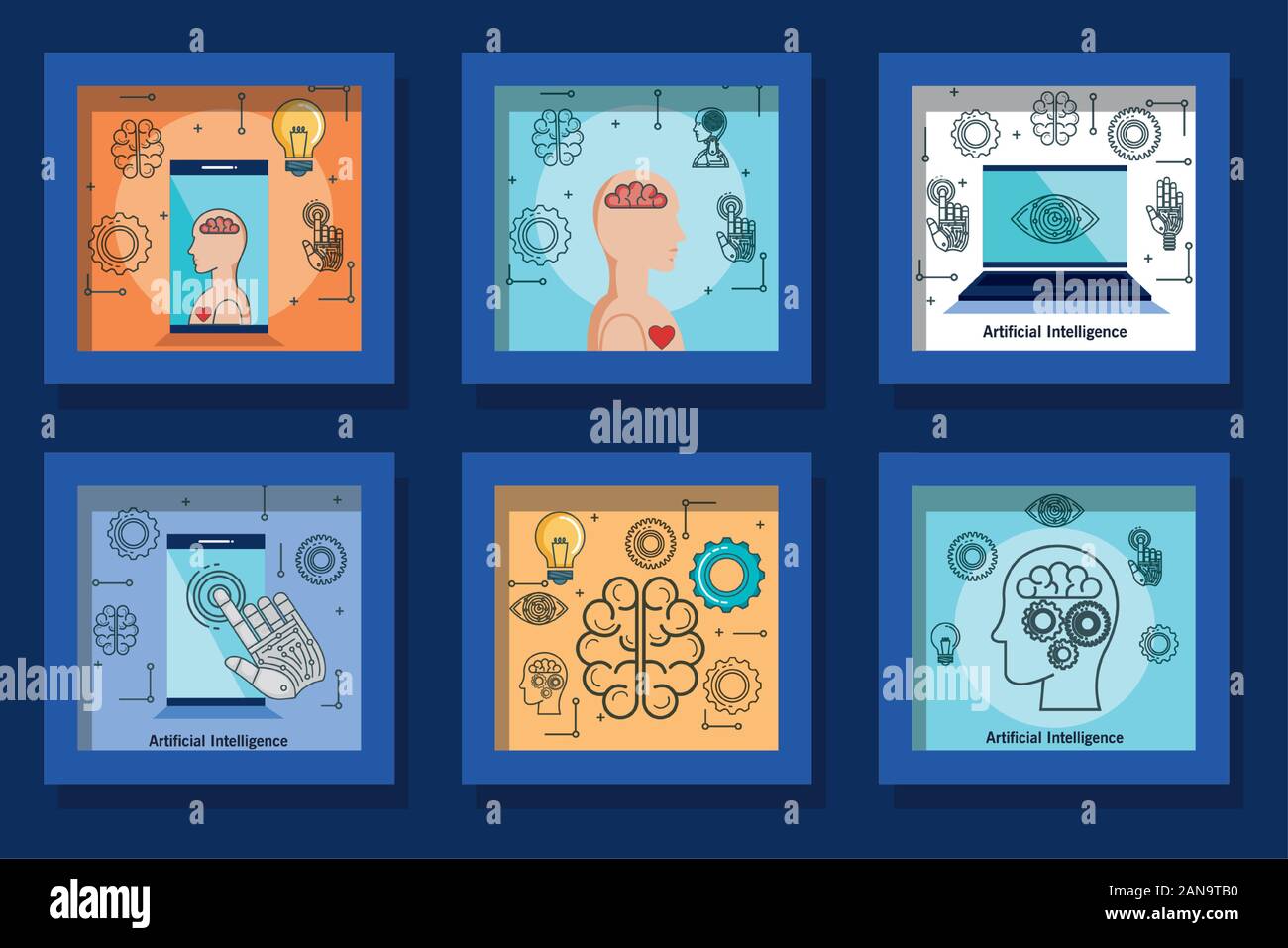 bundle of designs artificial intelligence and icons Stock Vector