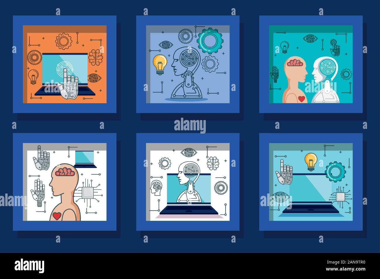 bundle of designs artificial intelligence and icons Stock Vector