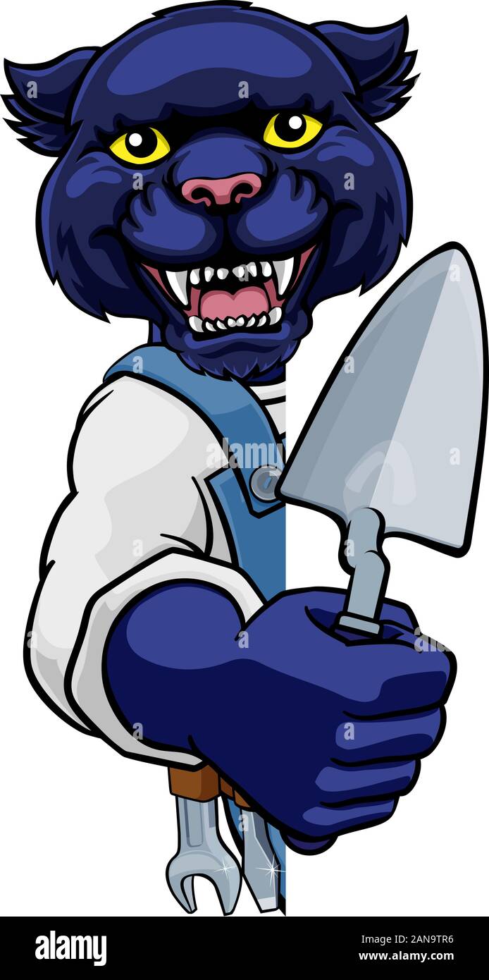 Panther Bricklayer Builder Holding Trowel Tool Stock Vector