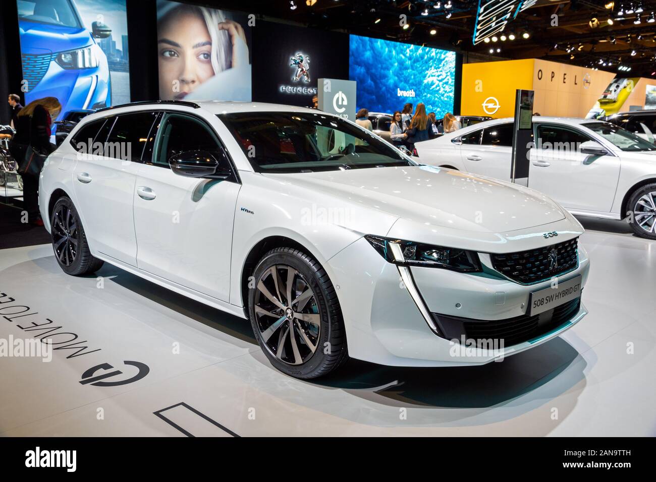Brussels Jan 9 2020 New Peugeot 508 Sw Hybrid Gt Line Car Model Presented At The Brussels Autosalon 2020 Motor Show Stock Photo Alamy