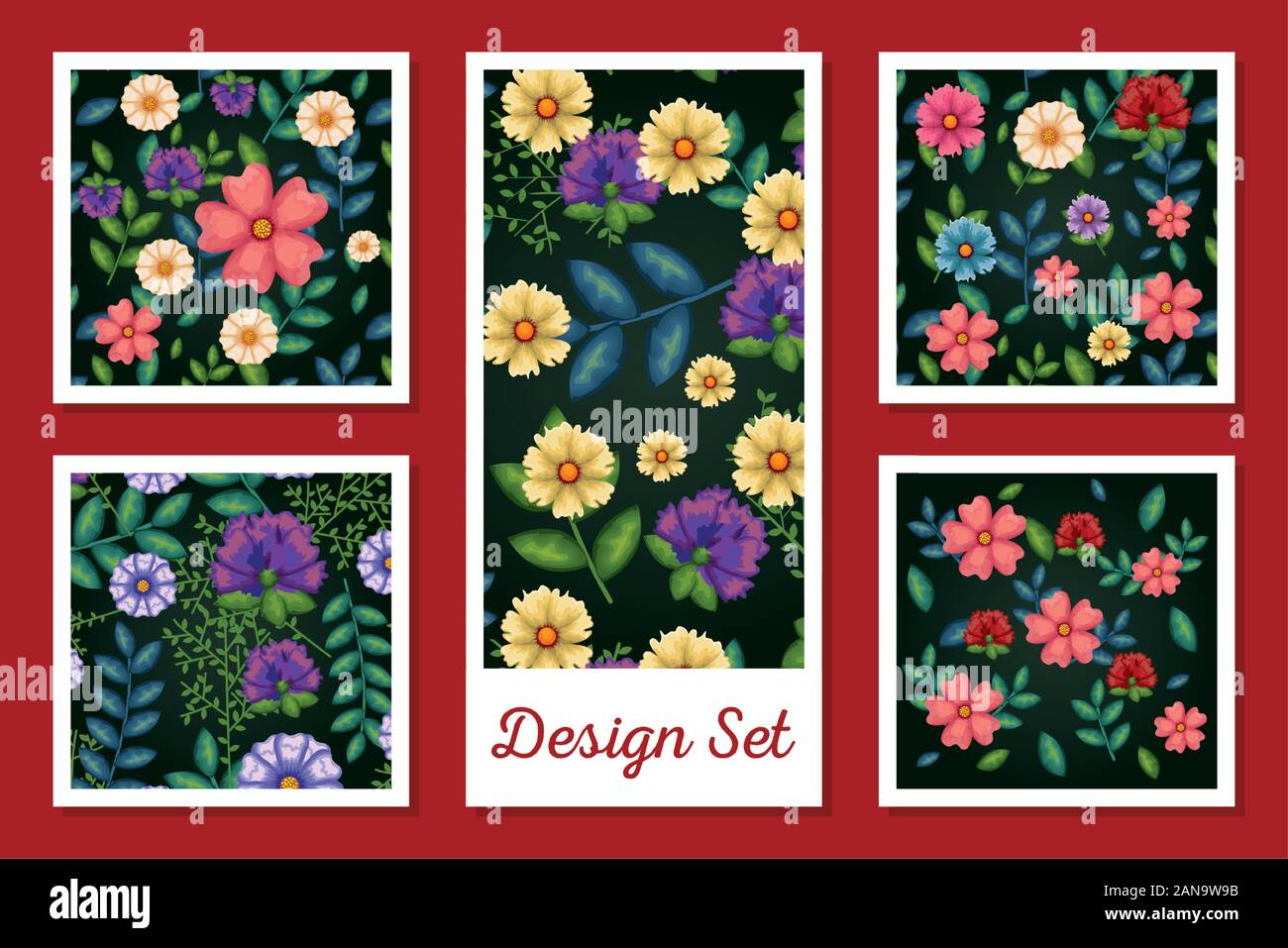 Spring flowers and leaves set vector design Stock Vector Image & Art ...