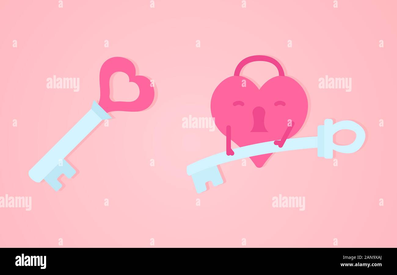 Heart lock with key vector illustration on a pink background Stock Vector