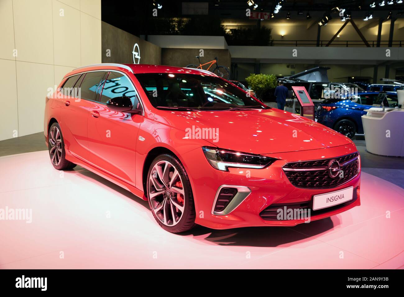 BRUSSELS - JAN 9, 2020: New Opel Insignia GSi car presented at the Brussels Autosalon 2020 Motor Show. Stock Photo